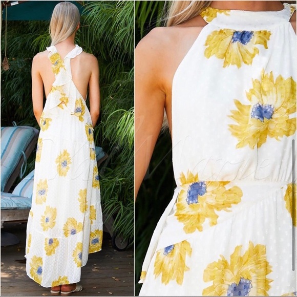Ivory floral halter maxi dress - Picture 4 of 5